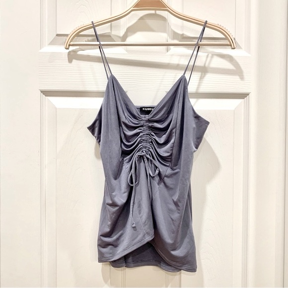 Blue Ruched V-Neck Tie-Front Knit Cami Top - Picture 2 of 5